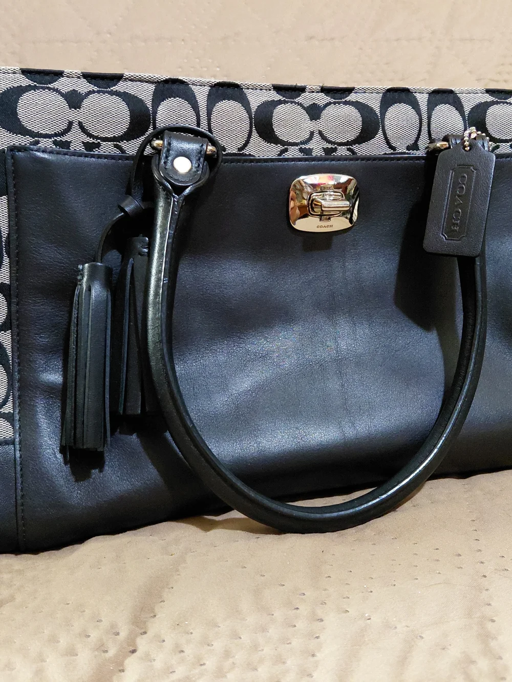 Coach Black Signature Canvas and Leather Tote